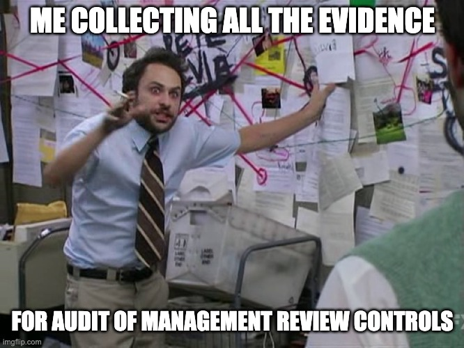A person gestures emphatically while surrounded by a chaotic wall of papers and strings, emphasizing their intense focus on evidence collection.